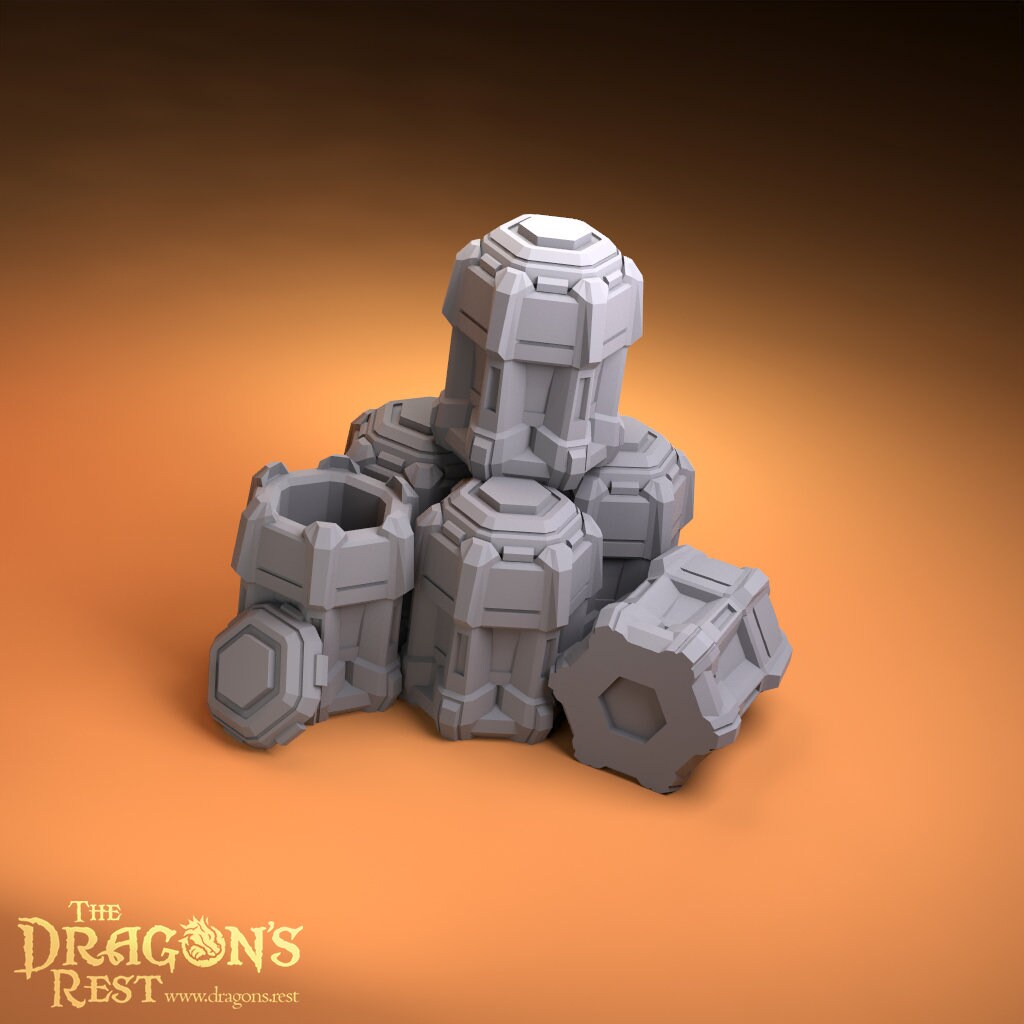 Armored Barrels Set Sci-Fi Scatter Terrain Set 28mm | Dungeons and Dragons | DnD | Starfinder | Battletech | SW Legion | Wargaming