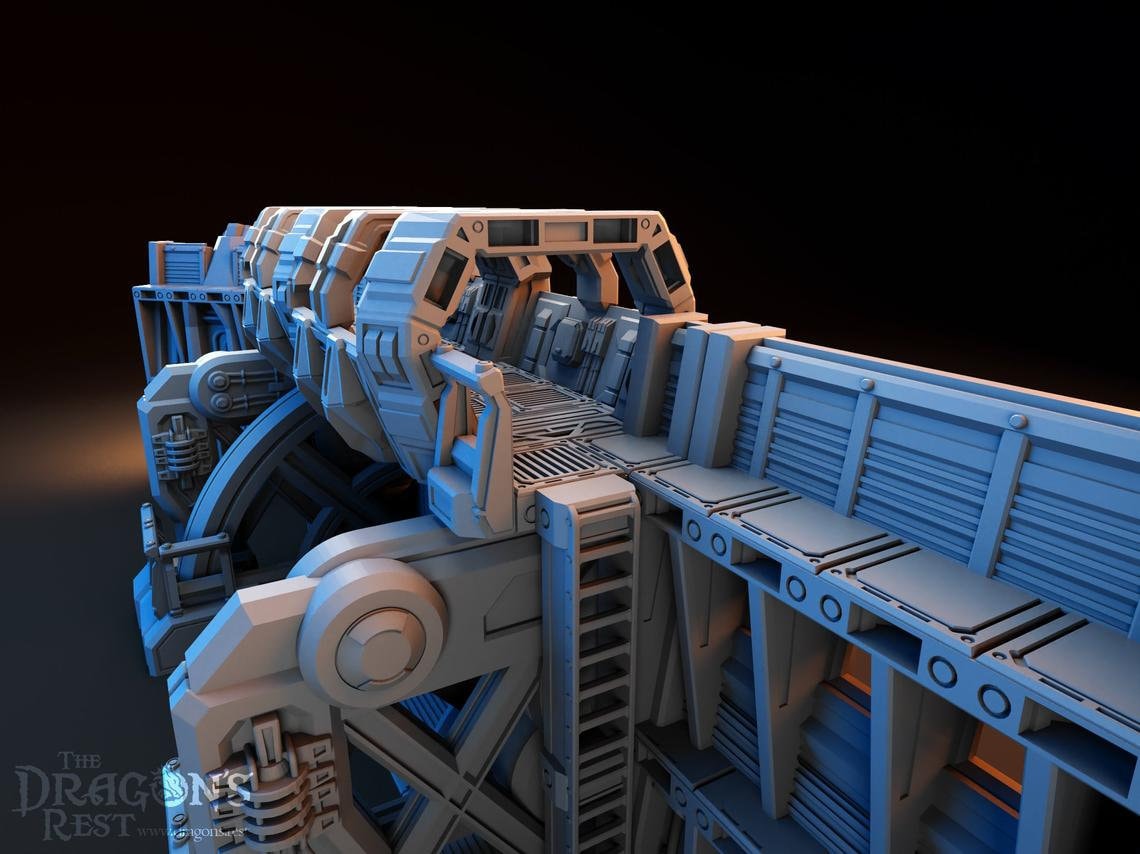 Sci-Fi Defense Gate and Wall Modular Terrain 28mm | 32mm | Dungeons and Dragons | DnD | Starfinder | SW Legion | Wargaming