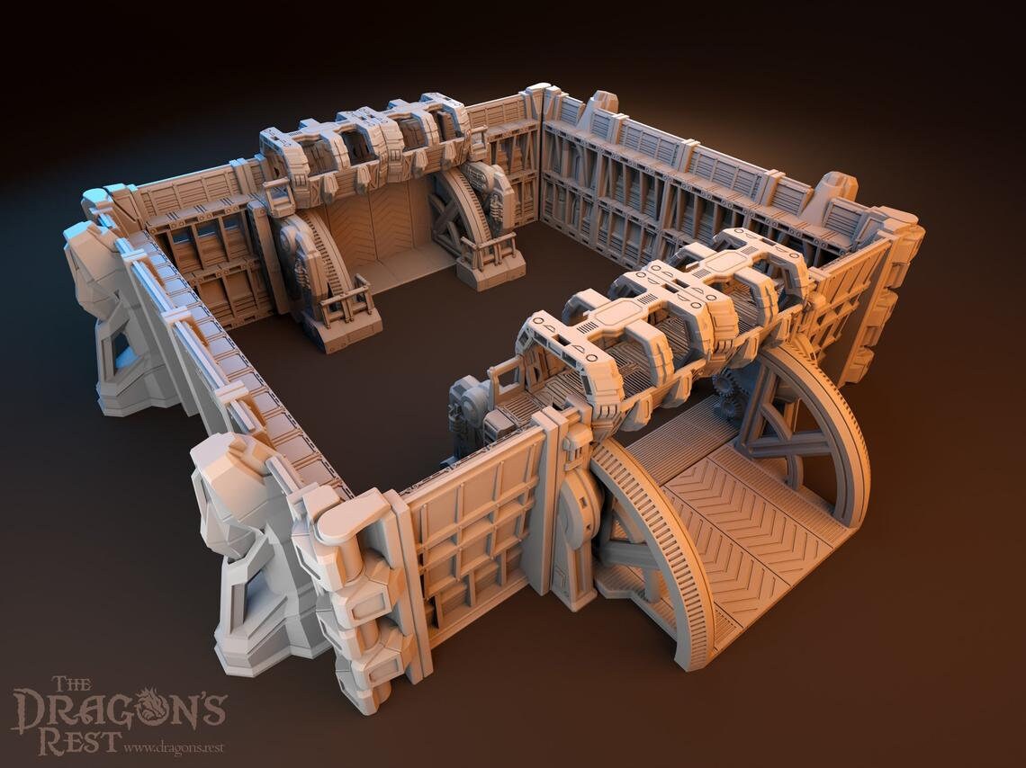 Sci-Fi Defense Gate and Wall Modular Terrain 28mm | 32mm | Dungeons and Dragons | DnD | Starfinder | SW Legion | Wargaming
