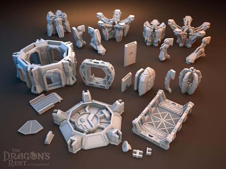 Outpost Origins Hub Sci-Fi Modular Terrain Set 28mm | Dungeons and Dragons | DnD | Starfinder | Battletech | SW Legion | Wargaming