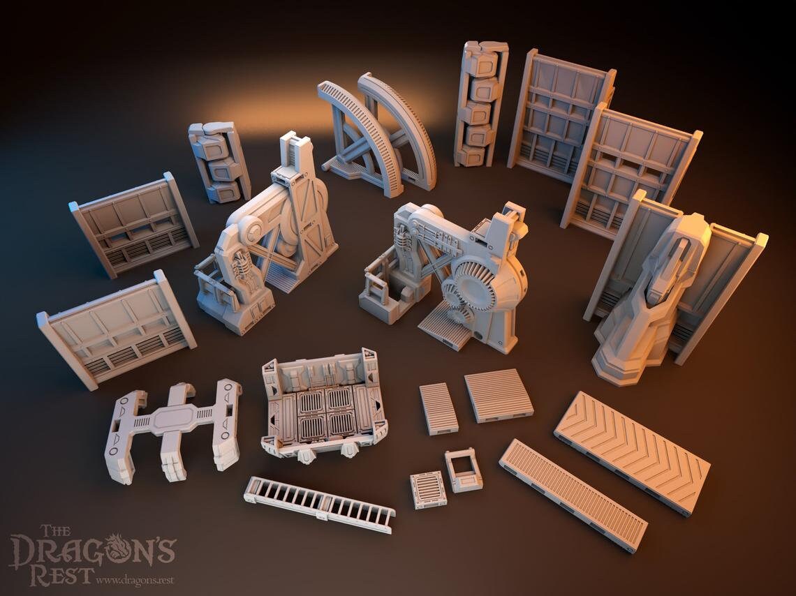 Sci-Fi Defense Gate and Wall Modular Terrain 28mm | 32mm | Dungeons and Dragons | DnD | Starfinder | SW Legion | Wargaming