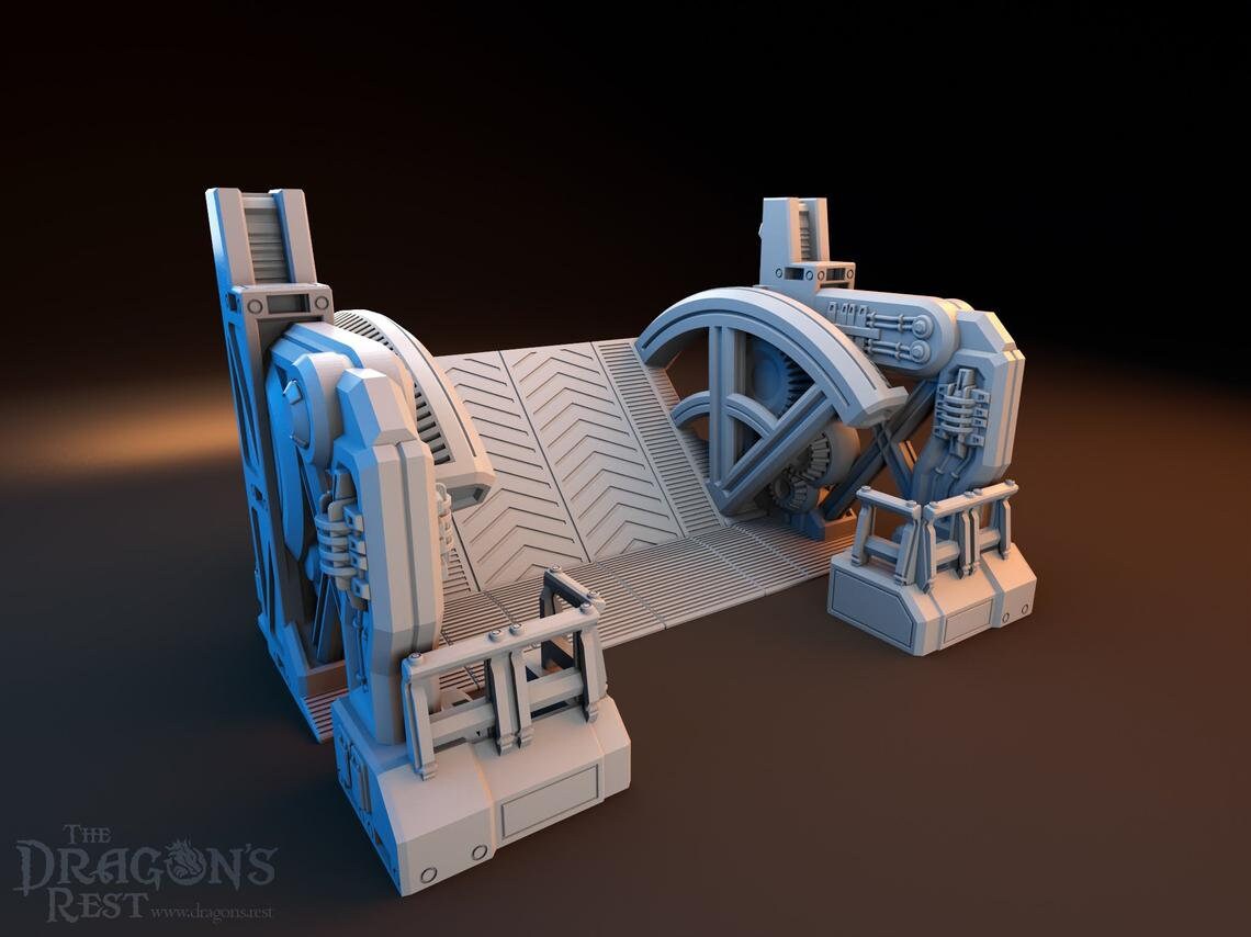 Sci-Fi Defense Gate and Wall Modular Terrain 28mm | 32mm | Dungeons and Dragons | DnD | Starfinder | SW Legion | Wargaming