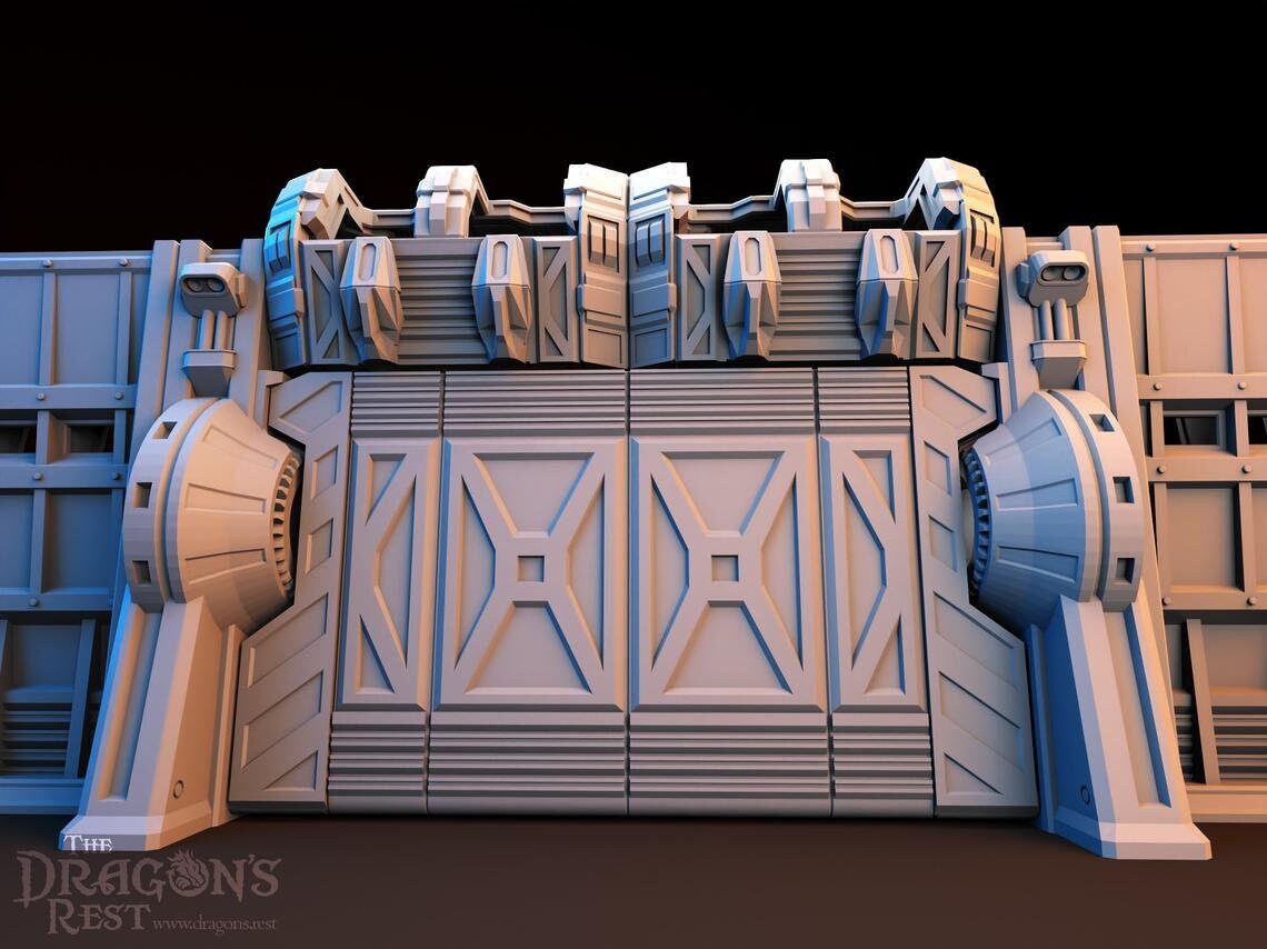 Sci-Fi Defense Gate and Wall Modular Terrain 28mm | 32mm | Dungeons and Dragons | DnD | Starfinder | SW Legion | Wargaming