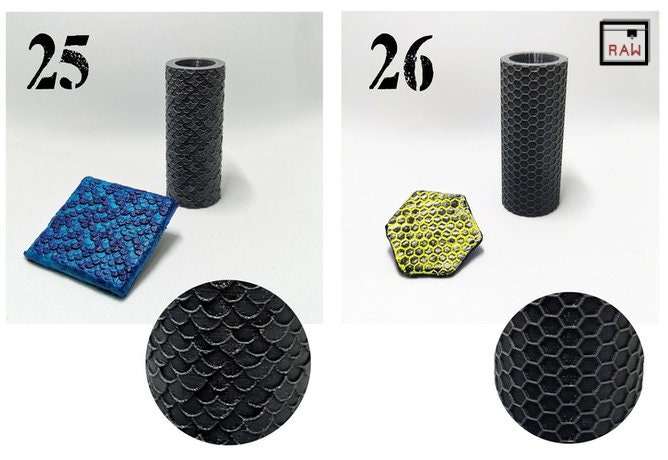 Rolling Pin Textured Rollers Set 2 D&D Terrain | 28mm | 32mm | Dungeons and Dragons | DnD | Polymer Clay Pattern | Tabletop RPG