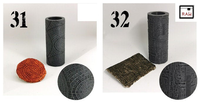 Rolling Pin Textured Rollers Set 2 D&D Terrain | 28mm | 32mm | Dungeons and Dragons | DnD | Polymer Clay Pattern | Tabletop RPG