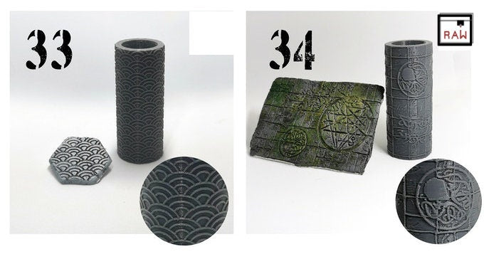 Rolling Pin Textured Rollers Set 2 D&D Terrain | 28mm | 32mm | Dungeons and Dragons | DnD | Polymer Clay Pattern | Tabletop RPG