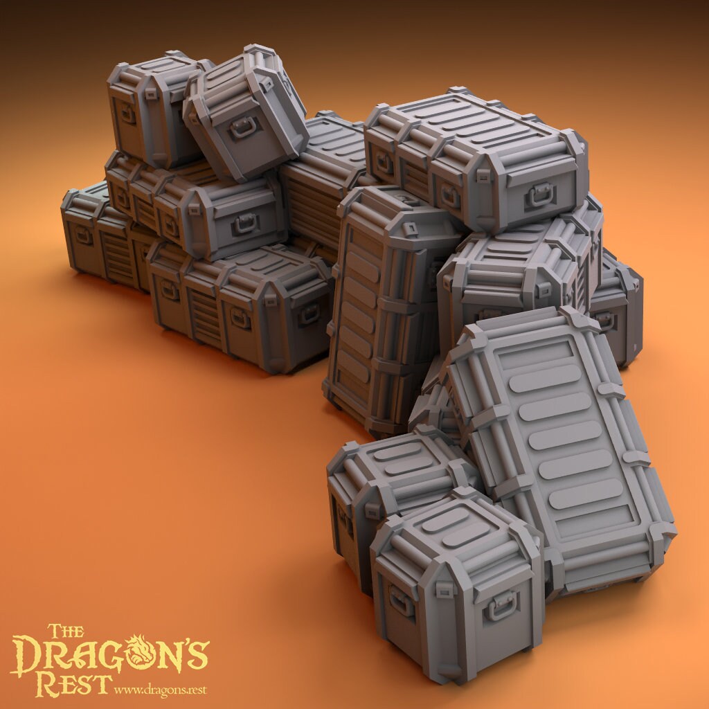 24pcs Flight Cases Sci-Fi Scatter Terrain 28mm | 32mm | Dungeons and Dragons | DnD | Starfinder | Battletech | SW Legion | Wargaming