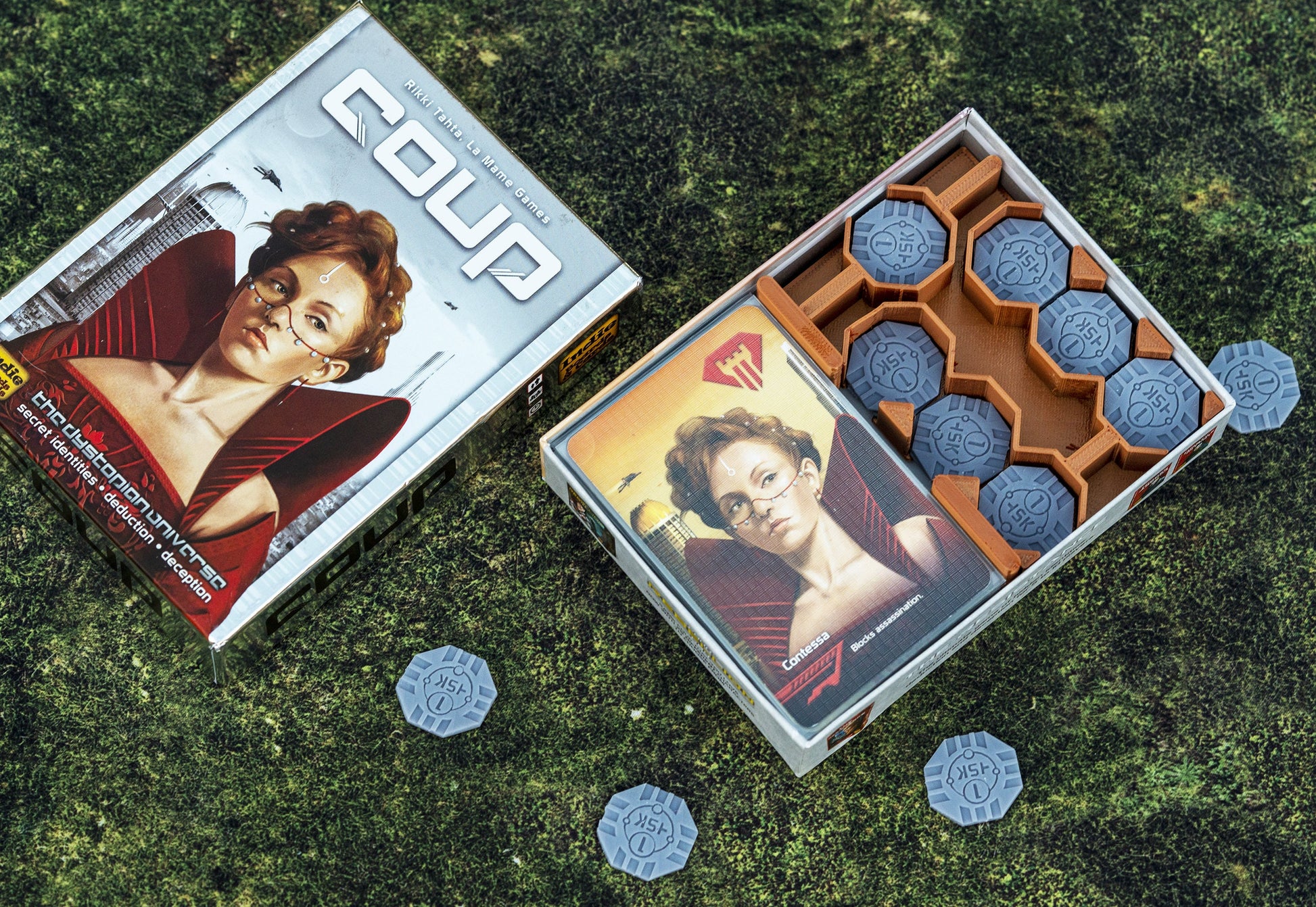 Coup | Insert Organizer | Fits Sleeved Cards | Box Deluxe Upgrade | Coin Tokens (Boardgames, Tabletop Accessories, Resistance, Avalon)