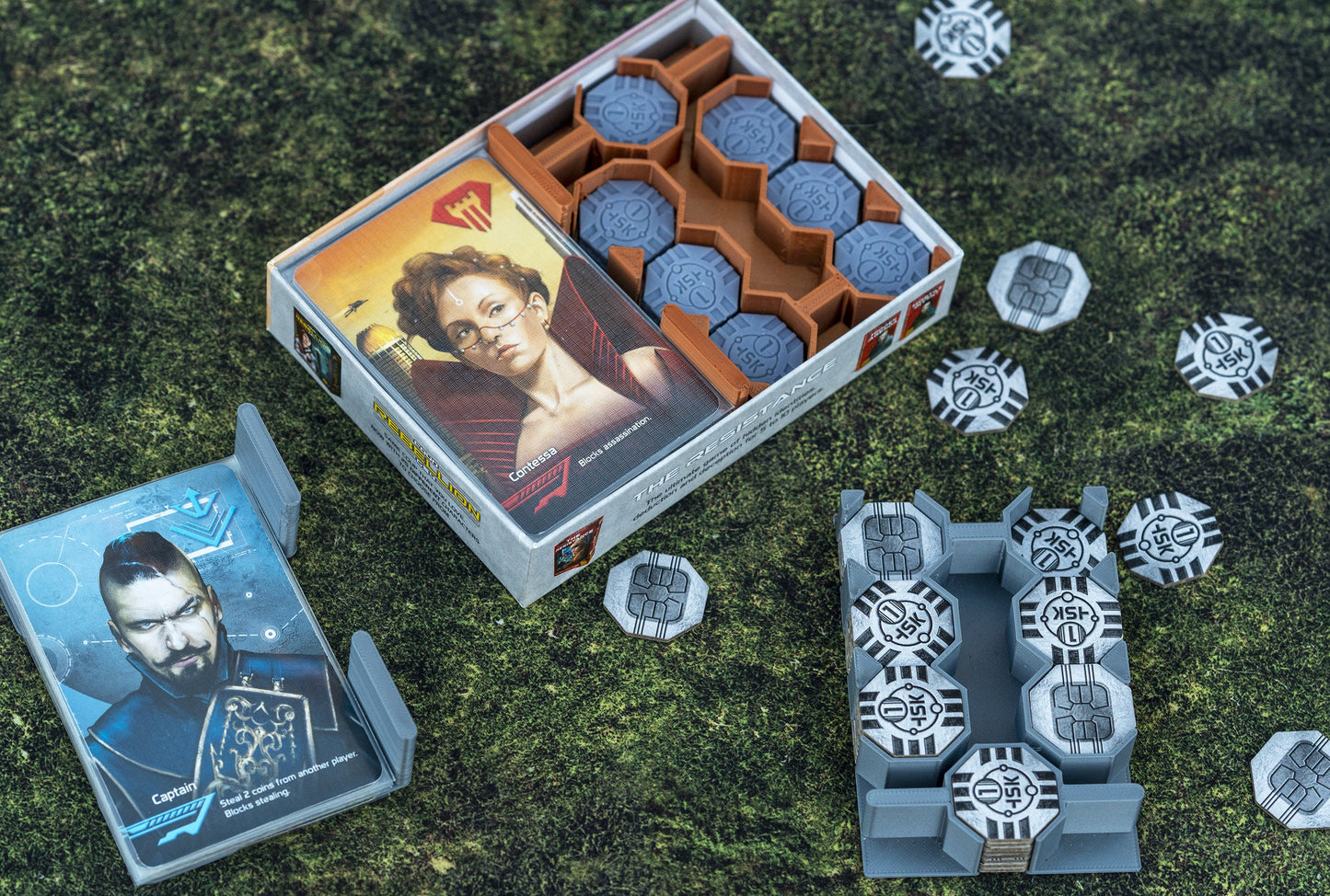 Coup | Insert Organizer | Fits Sleeved Cards | Box Deluxe Upgrade | Coin Tokens (Boardgames, Tabletop Accessories, Resistance, Avalon)