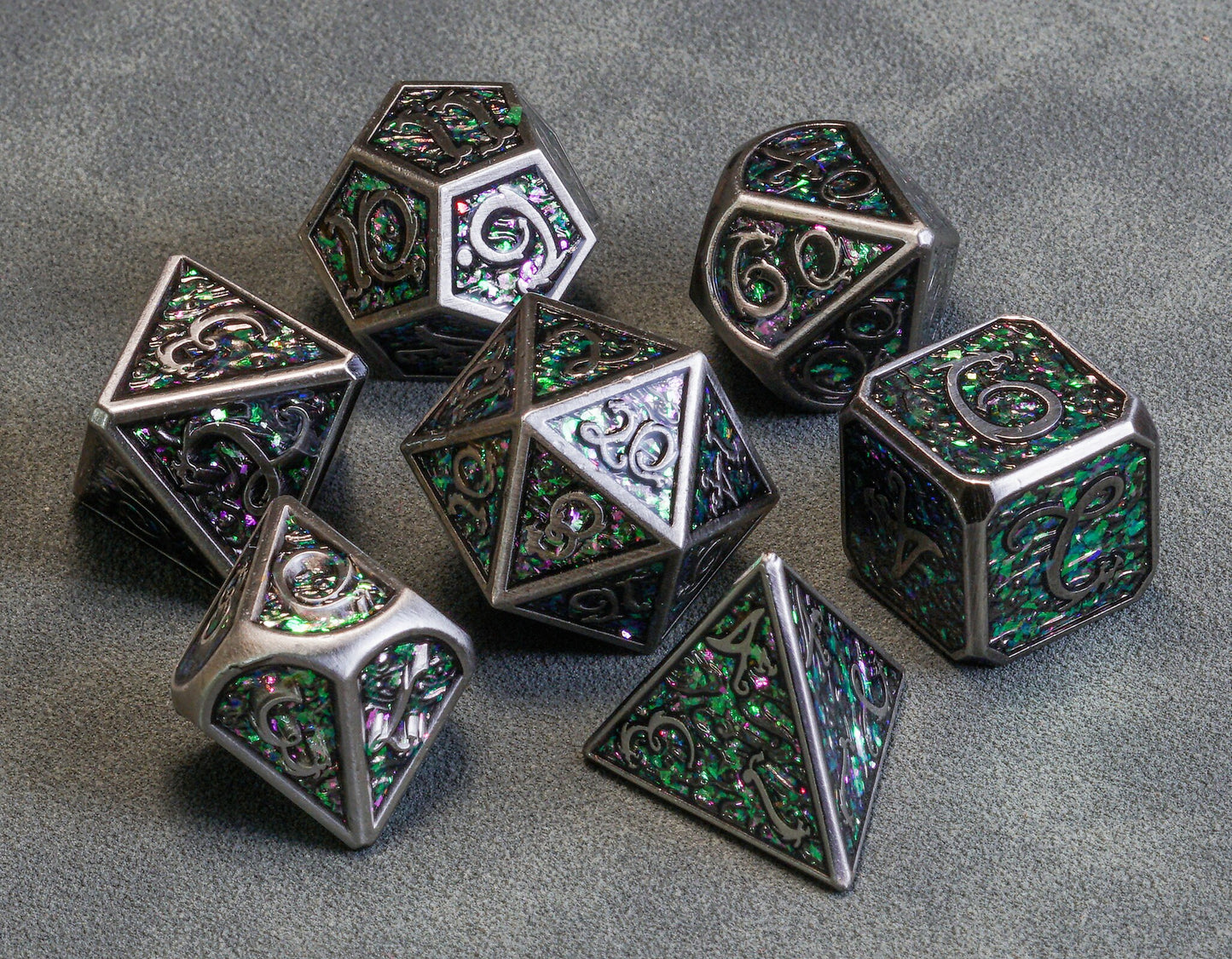 DnD Metal Dice Set, Green Dragonscales, Full Dice Set for Dungeons and Dragons, D and D, Role Playing Games, MTG Dice, Christmas Gift