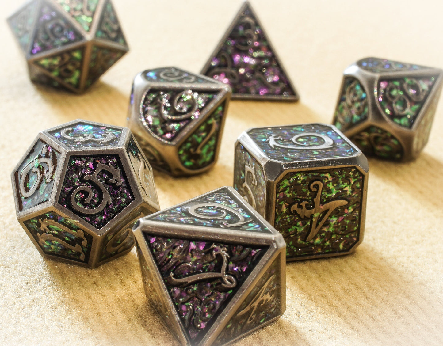 DnD Metal Dice Set, Green Dragonscales, Full Dice Set for Dungeons and Dragons, D and D, Role Playing Games, MTG Dice, Christmas Gift