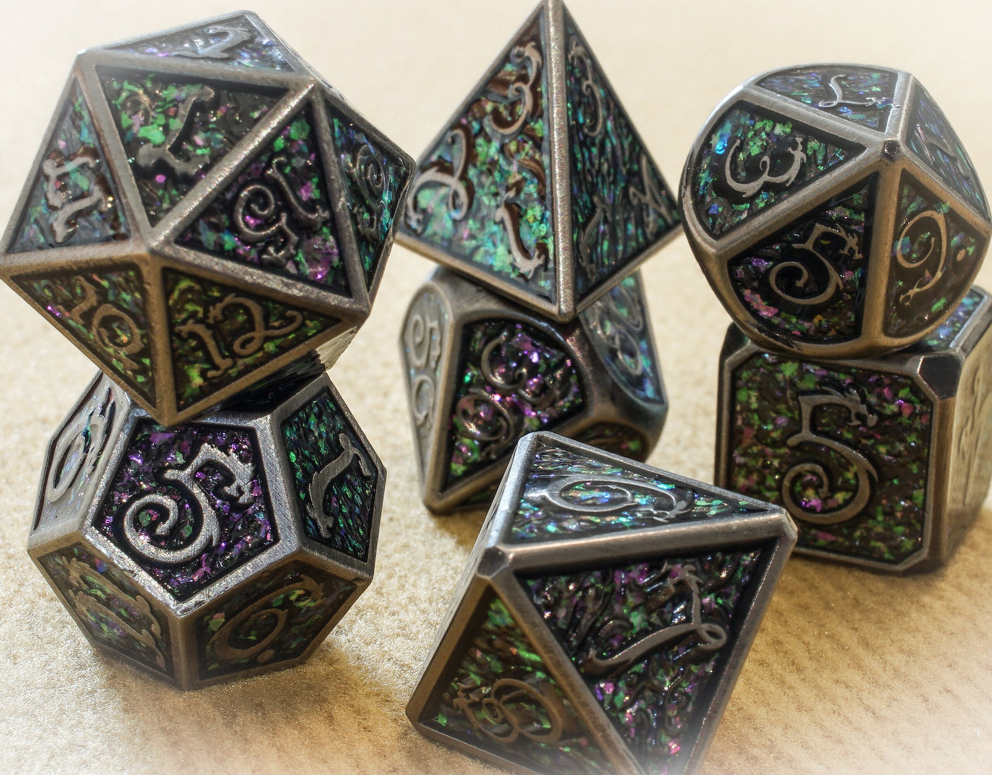 DnD Metal Dice Set, Green Dragonscales, Full Dice Set for Dungeons and Dragons, D and D, Role Playing Games, MTG Dice, Christmas Gift