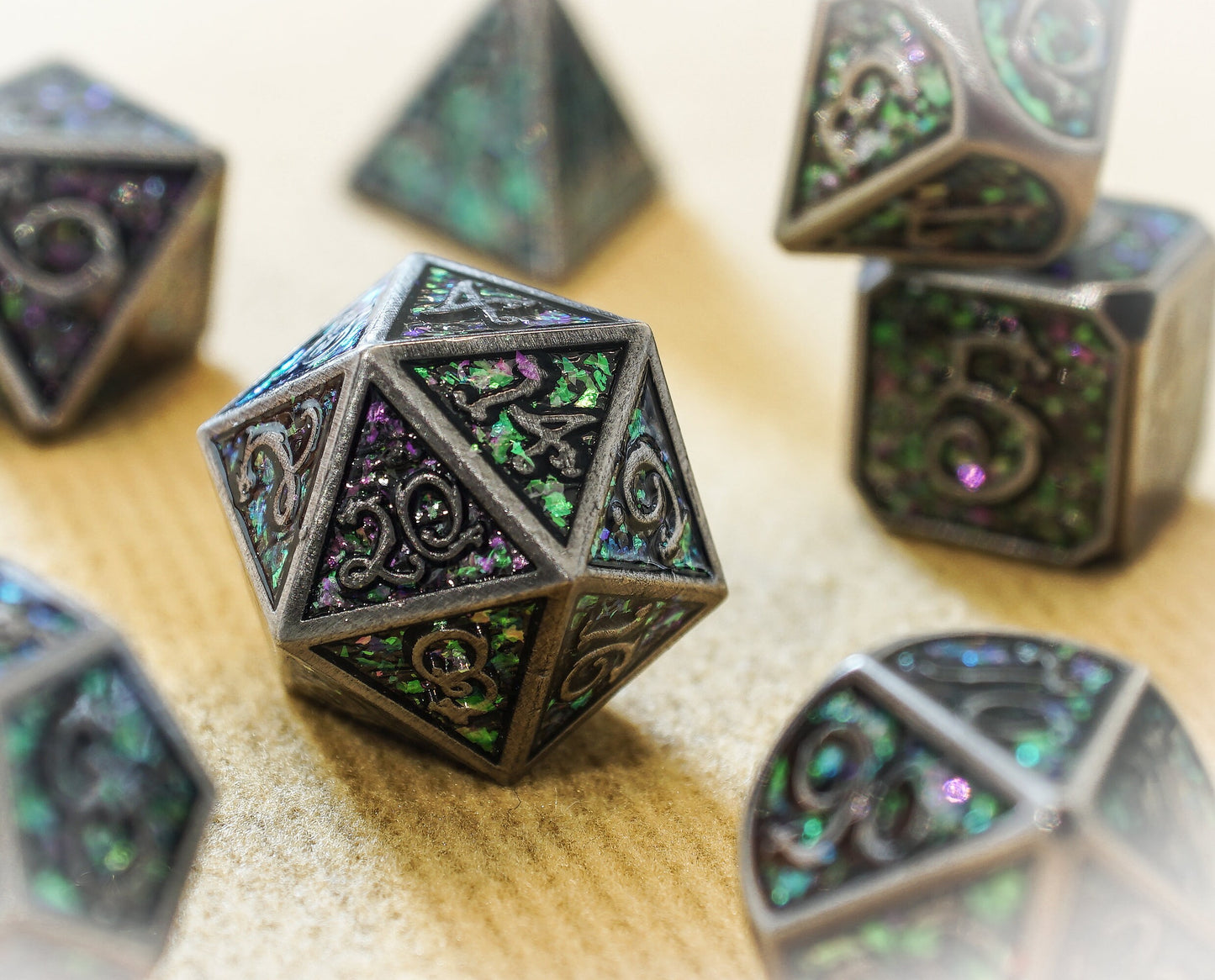 DnD Metal Dice Set, Green Dragonscales, Full Dice Set for Dungeons and Dragons, D and D, Role Playing Games, MTG Dice, Christmas Gift
