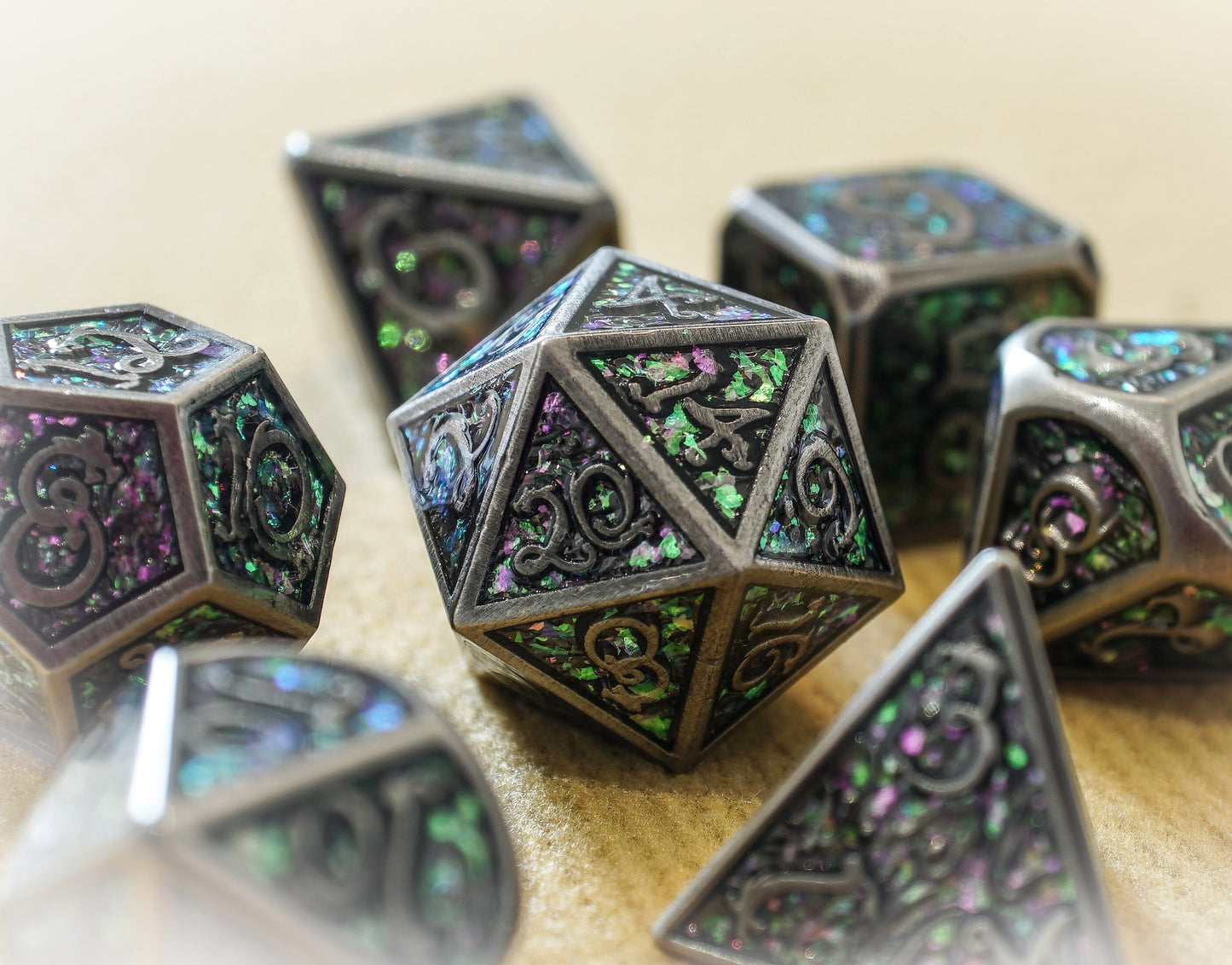 DnD Metal Dice Set, Green Dragonscales, Full Dice Set for Dungeons and Dragons, D and D, Role Playing Games, MTG Dice, Christmas Gift