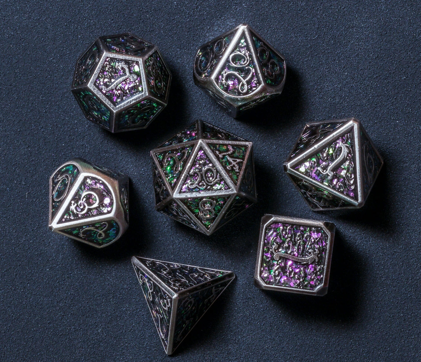 DnD Metal Dice Set, Green Dragonscales, Full Dice Set for Dungeons and Dragons, D and D, Role Playing Games, MTG Dice, Christmas Gift