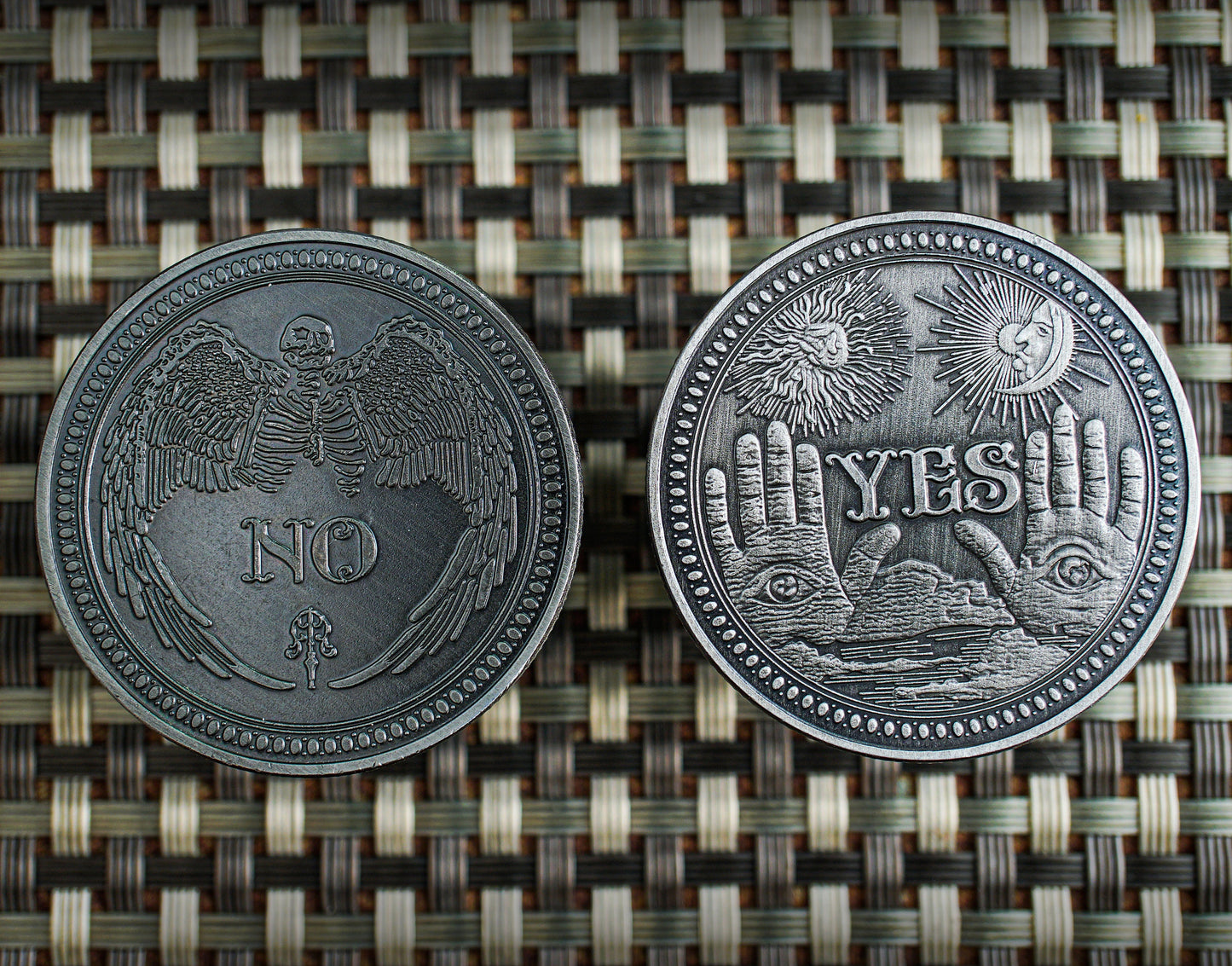 Decision Coin | Yes & No Metal Coin | Flip Coin | Dungeons and Dragons | DnD | Roleplaying Game | Metaphysical | Spirituality | Wicca