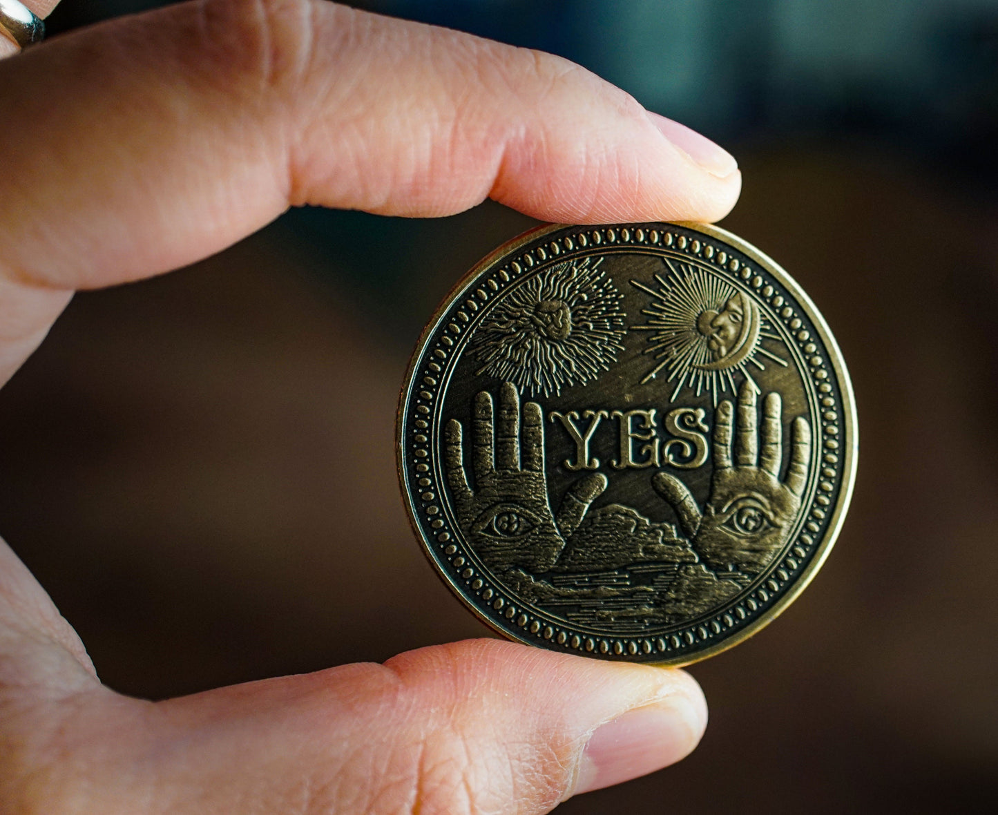 Decision Coin | Yes & No Metal Coin | Flip Coin | Dungeons and Dragons | DnD | Roleplaying Game | Metaphysical | Spirituality | Wicca