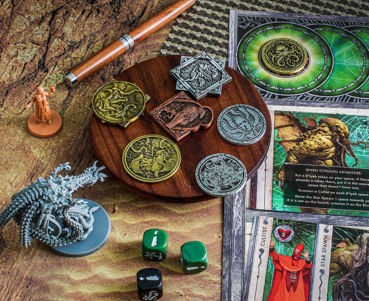 Cthulhu Death May Die Metal Coins 7pcs Set, Deluxe Upgrade, Boardgame Accessories, Arkham Horror, Elder Gods Lovecraft, The Call of Cthulhu