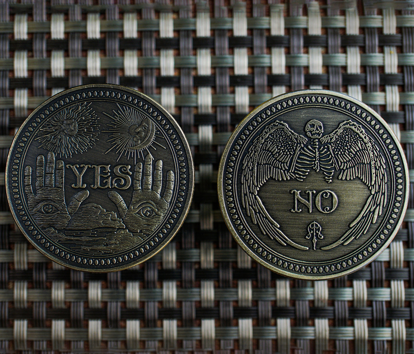 Decision Coin | Yes & No Metal Coin | Flip Coin | Dungeons and Dragons | DnD | Roleplaying Game | Metaphysical | Spirituality | Wicca