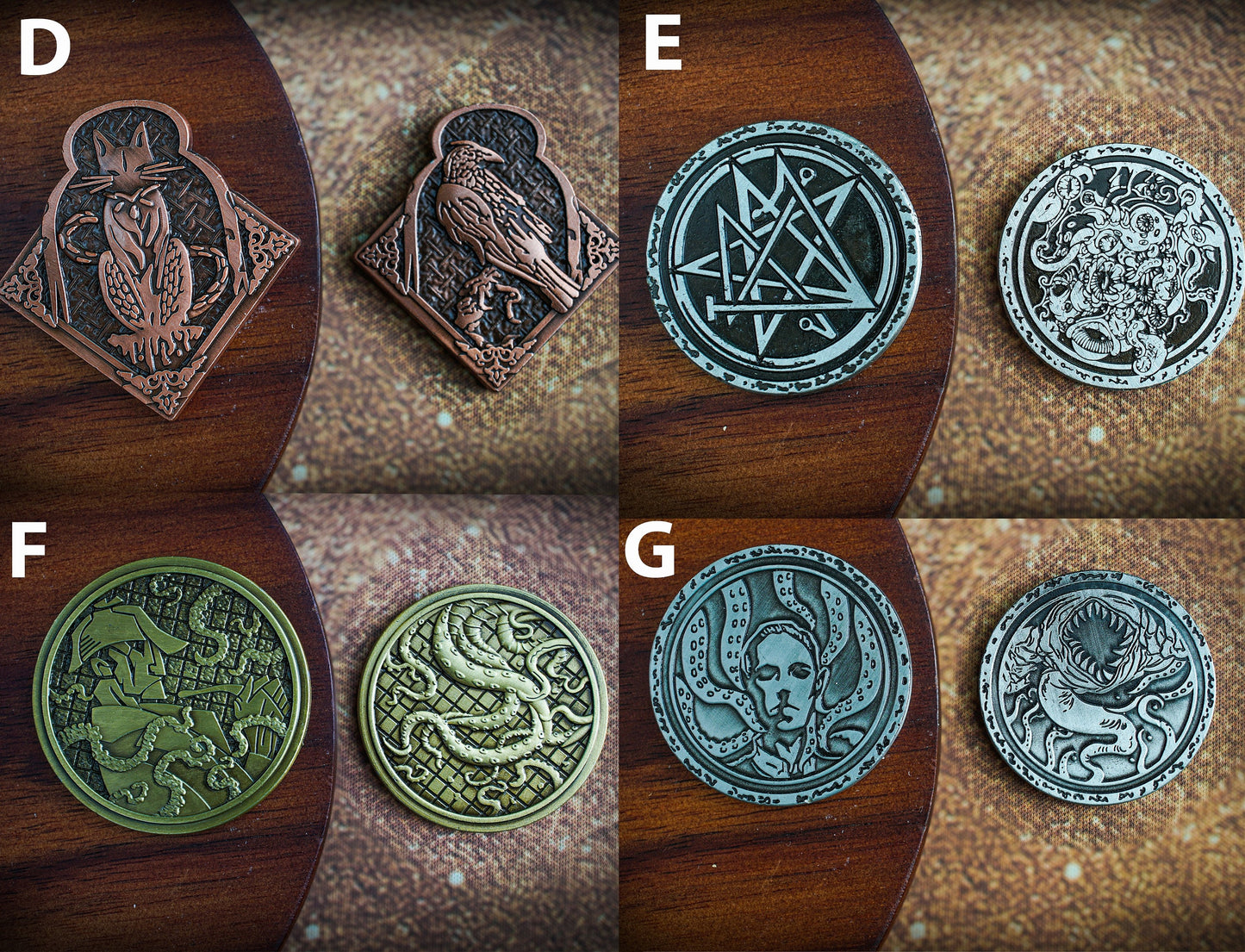 Cthulhu Death May Die Metal Coins 7pcs Set, Deluxe Upgrade, Boardgame Accessories, Arkham Horror, Elder Gods Lovecraft, The Call of Cthulhu