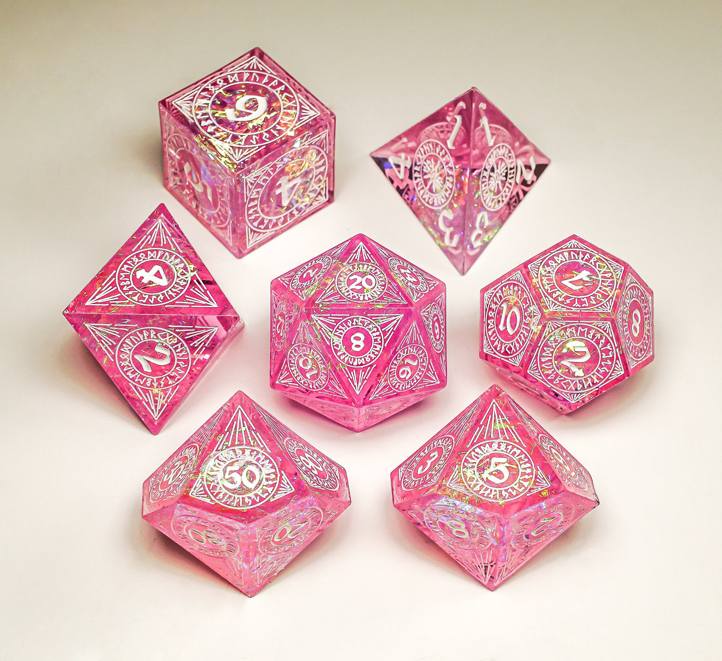 DnD Dice Set, Pink Ancient Rune, Sharp Resin dice for Role Playing games, Dungeons and Dragons, MTG Dice, Resin Sharp Edge Dice, GM gift