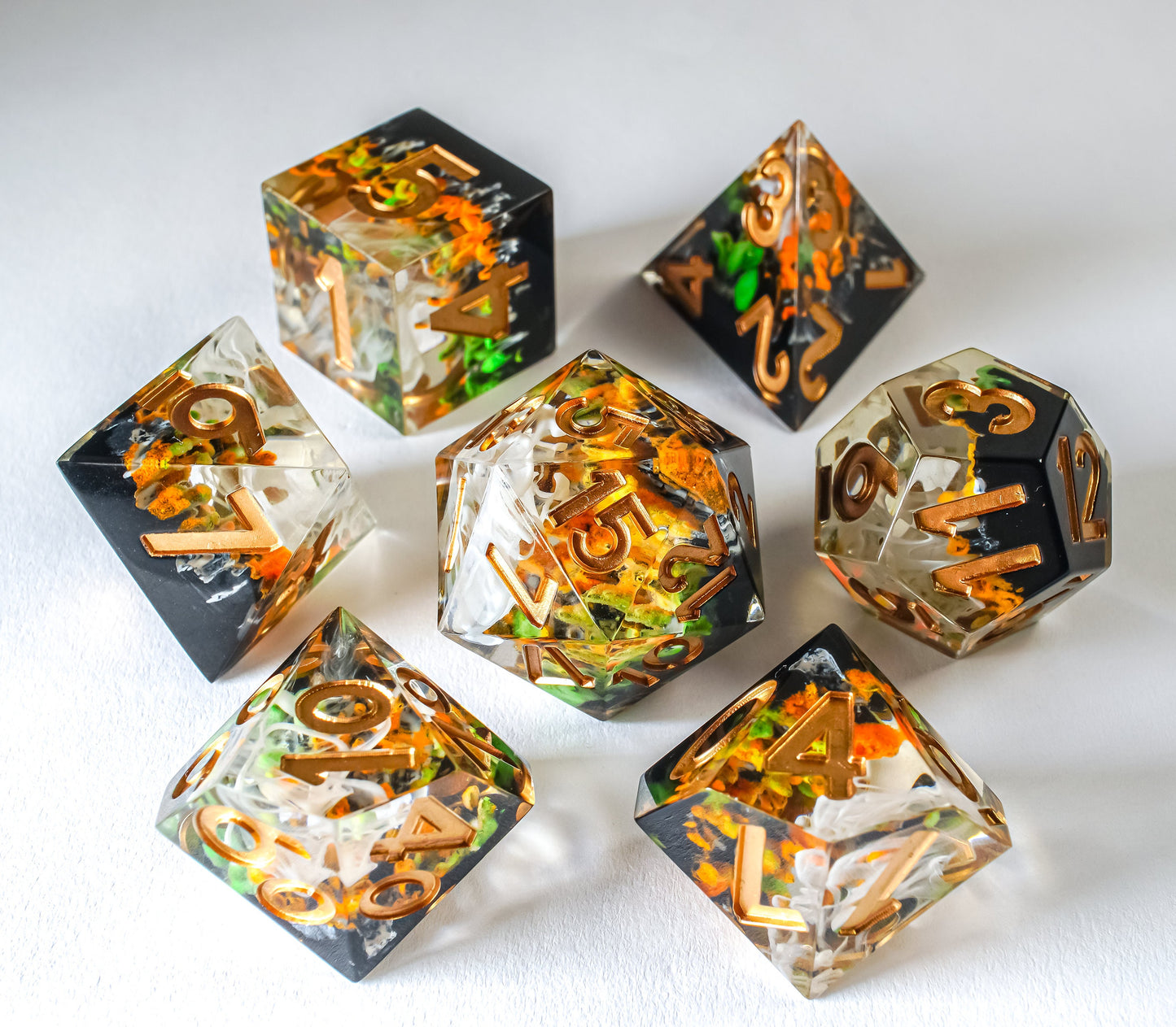 DnD Dice Set, Glow in the Dark, Sharp Resin dice for Role Playing games, Dungeons and Dragons, MTG Dice, Resin Sharp Edge Dice, GM gift