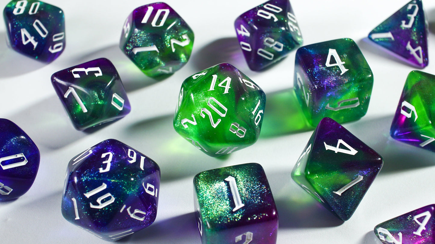 Acrylic Glitter Dice Set, Plague DnD Dice Set, Dungeons and Dragons, Role Playing Games, Polyhedral dice set, Gifts, Wedding Favors, GM Gift
