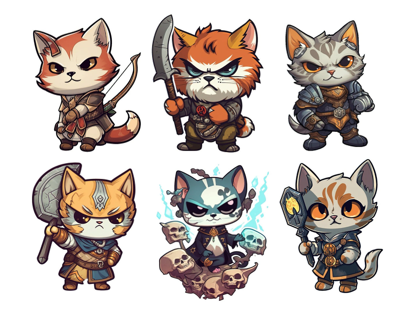 Cute Fantasy Chibi Cats Fantasy RPG, Nerdy, Geek, Clipart kittens, Kitty icons, Pet illustrations, Cat printable stickers, Planner supplies