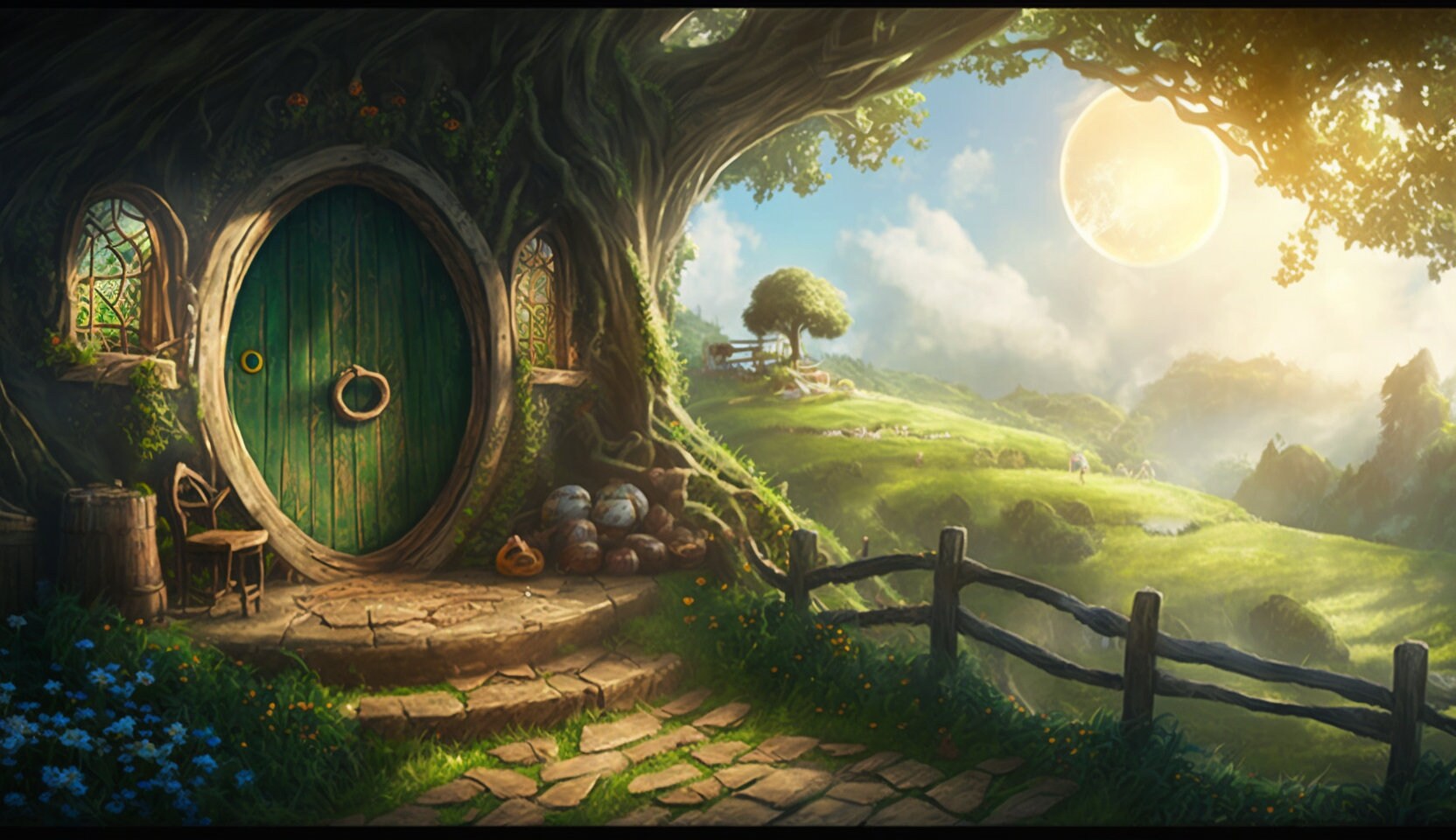 Tolkien Littlefolk Treehouse, Commercial Use, Painting Design, Canvas Print, Home Decor, Modern Fantasy Art, Wall Art, Art Printables