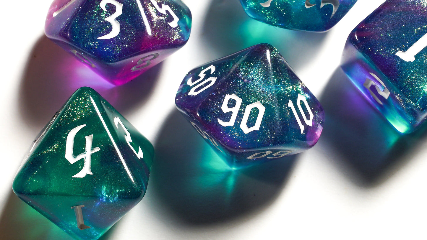 Acrylic Glitter Dice Set, Nebula DnD Dice Set, Dungeons and Dragons, Role Playing Games, Polyhedral dice set, Gifts, Wedding Favors, GM Gift