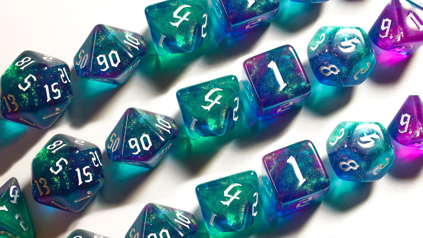 Acrylic Glitter Dice Set, Nebula DnD Dice Set, Dungeons and Dragons, Role Playing Games, Polyhedral dice set, Gifts, Wedding Favors, GM Gift