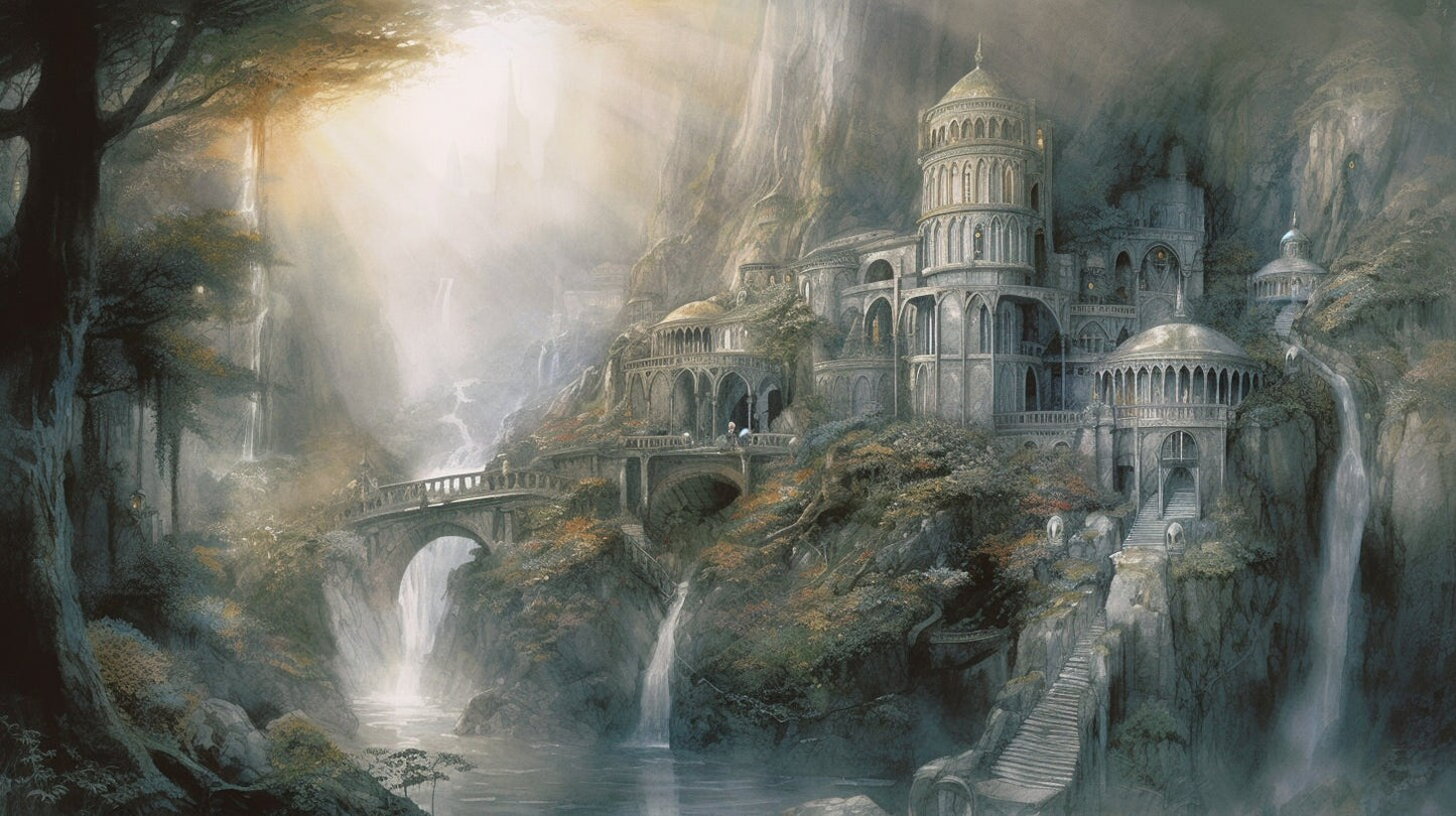 Tolkien Elven Forest Home Sanctuary, Commercial Use, Painting Design, Canvas Print, Home Decor, Modern Fantasy Art, Wall Art, Art Printables