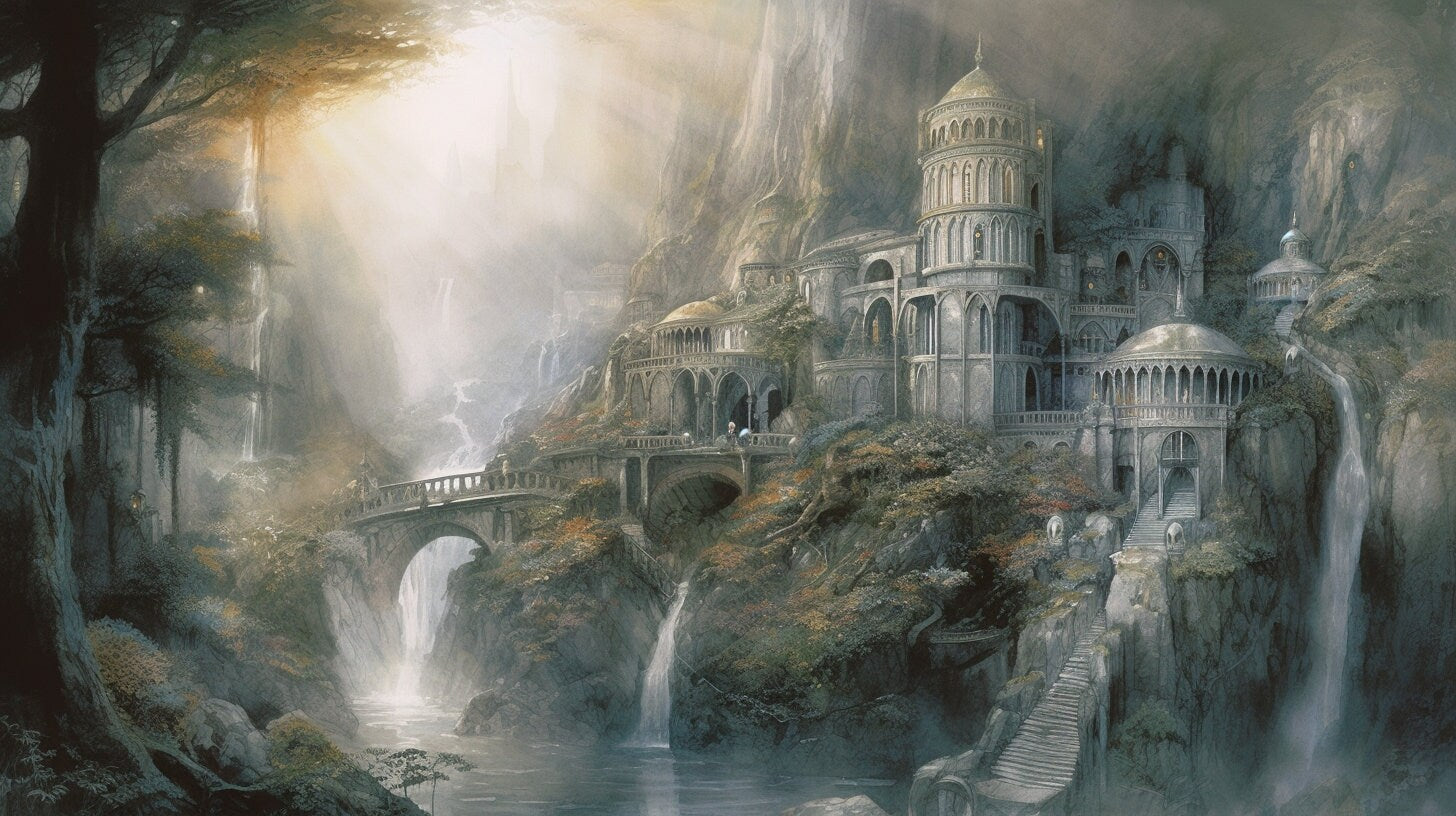 Tolkien Elven Forest Home Sanctuary, Commercial Use, Painting Design, Canvas Print, Home Decor, Modern Fantasy Art, Wall Art, Art Printables