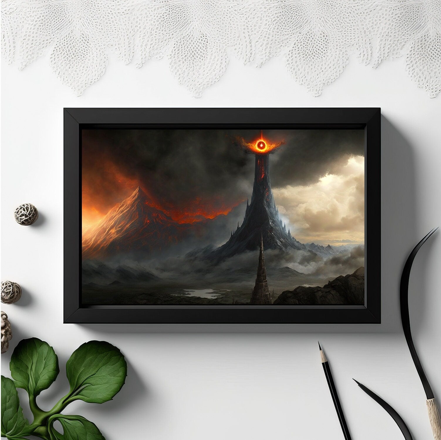 Tolkien The Great Eye and Volcano, Commercial Use, Painting Design, Canvas Print, Home Decor, Modern Fantasy Art, Wall Art, Art Printables