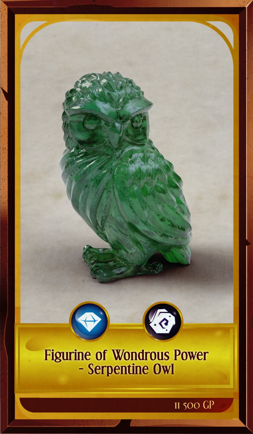 Serpentine Owl Figurine, Life Sized prop for Dungeons and Dragons, Dnd, Pathfinder, Starfinder, Cosplay Props, LARPing Props, Tabletop RPG