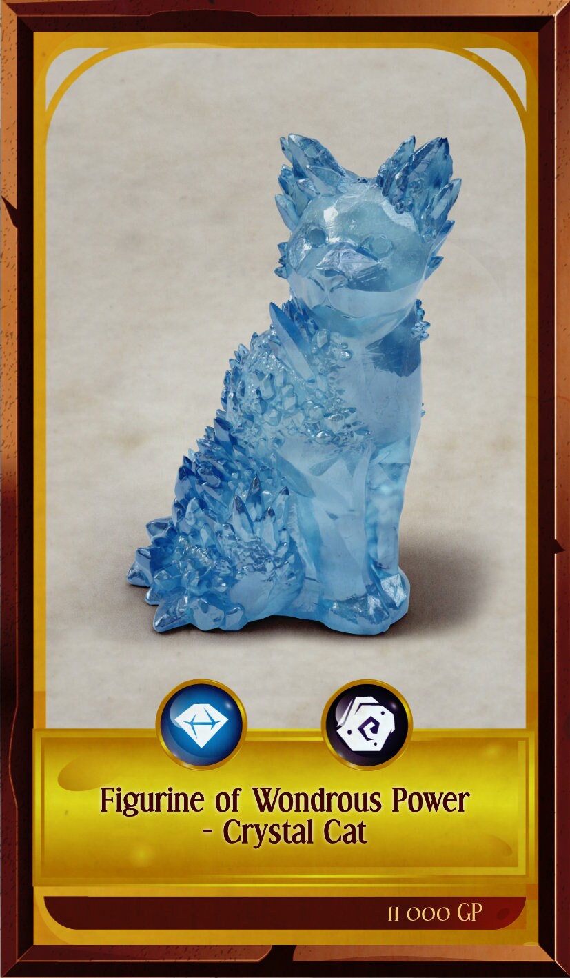 Crystal Cat Figurine, Life Sized prop for Dungeons and Dragons, Dnd, Pathfinder, Starfinder, Cosplay Props, LARPing Props, Tabletop RPG