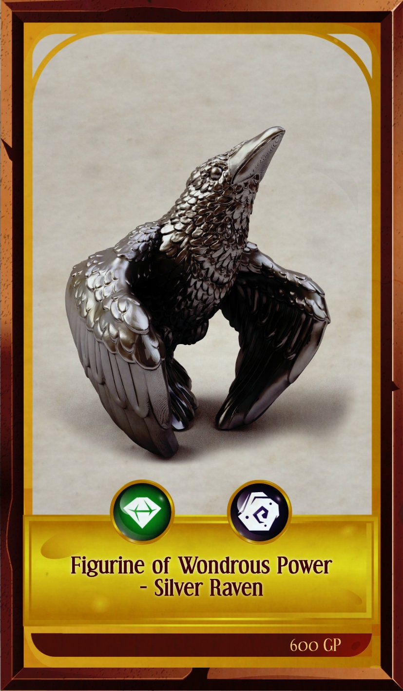 Silver Raven Figurine, Life Sized prop for Dungeons and Dragons, Dnd, Pathfinder, Starfinder, Cosplay Props, LARPing Props, Tabletop RPG