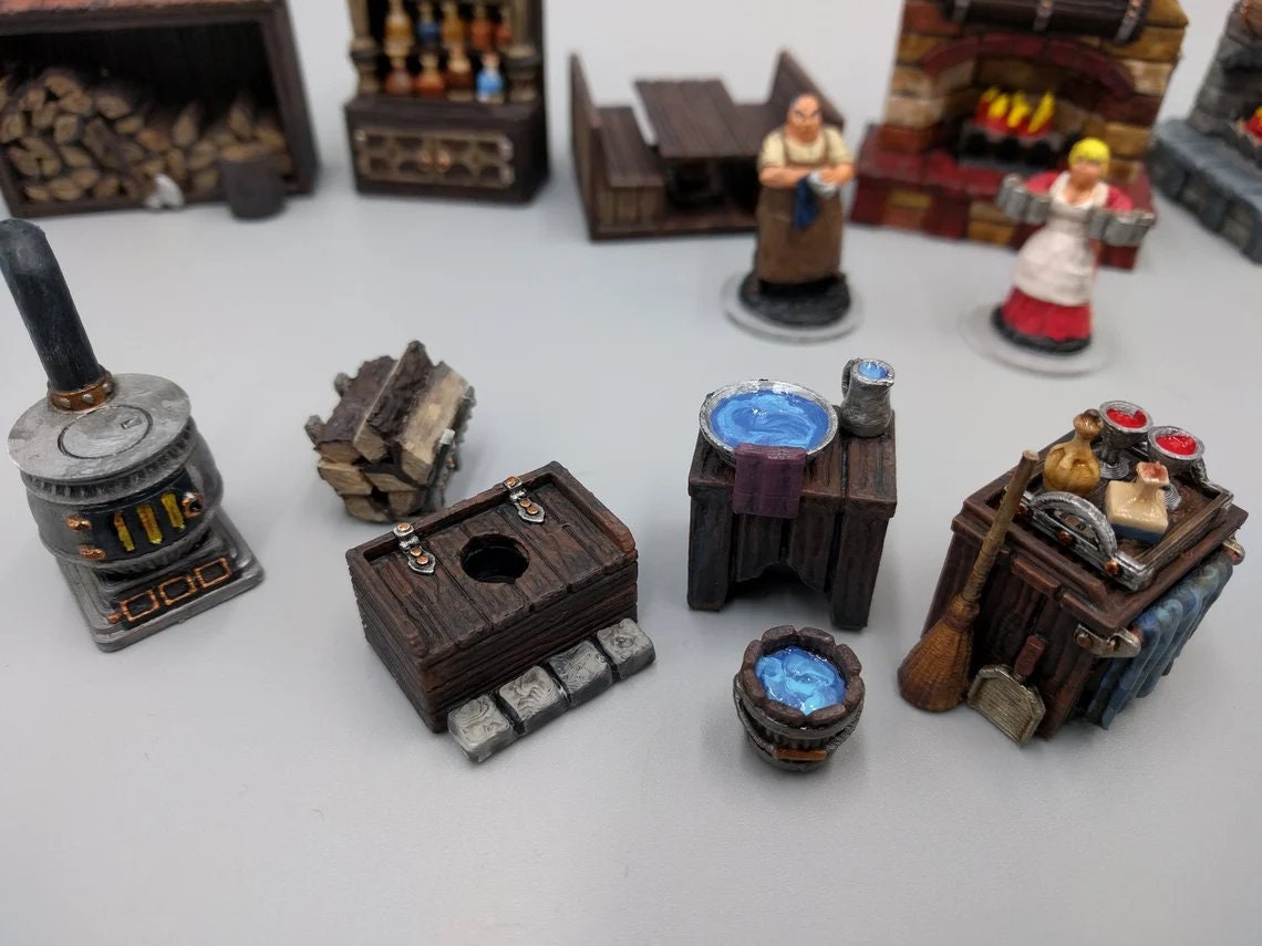 37pcs DnD Inn and Tavern Bar Miniature Terrainm Dungeons and Dragons, D&D, Pathfinder, Scatter Terrain, Wargaming, Tabletop, 28mm, 32mm