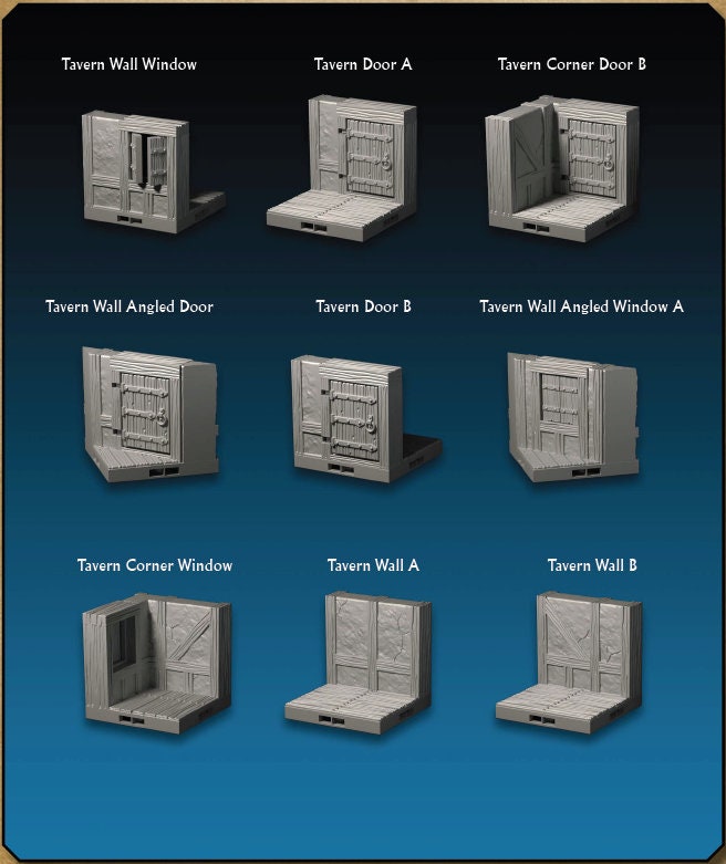Inn and Tavern Modular Walls D&D Village Terrain 28mm, 32mm, Dungeons and Dragons, DnD, Pathfinder, Tabletop RPG, Wargaming, Scatter