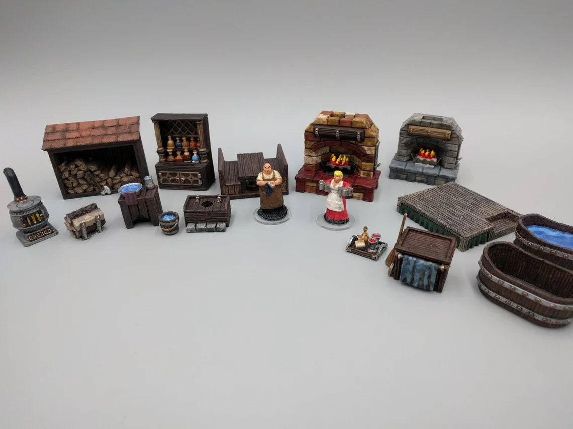 37pcs DnD Inn and Tavern Bar Miniature Terrainm Dungeons and Dragons, D&D, Pathfinder, Scatter Terrain, Wargaming, Tabletop, 28mm, 32mm