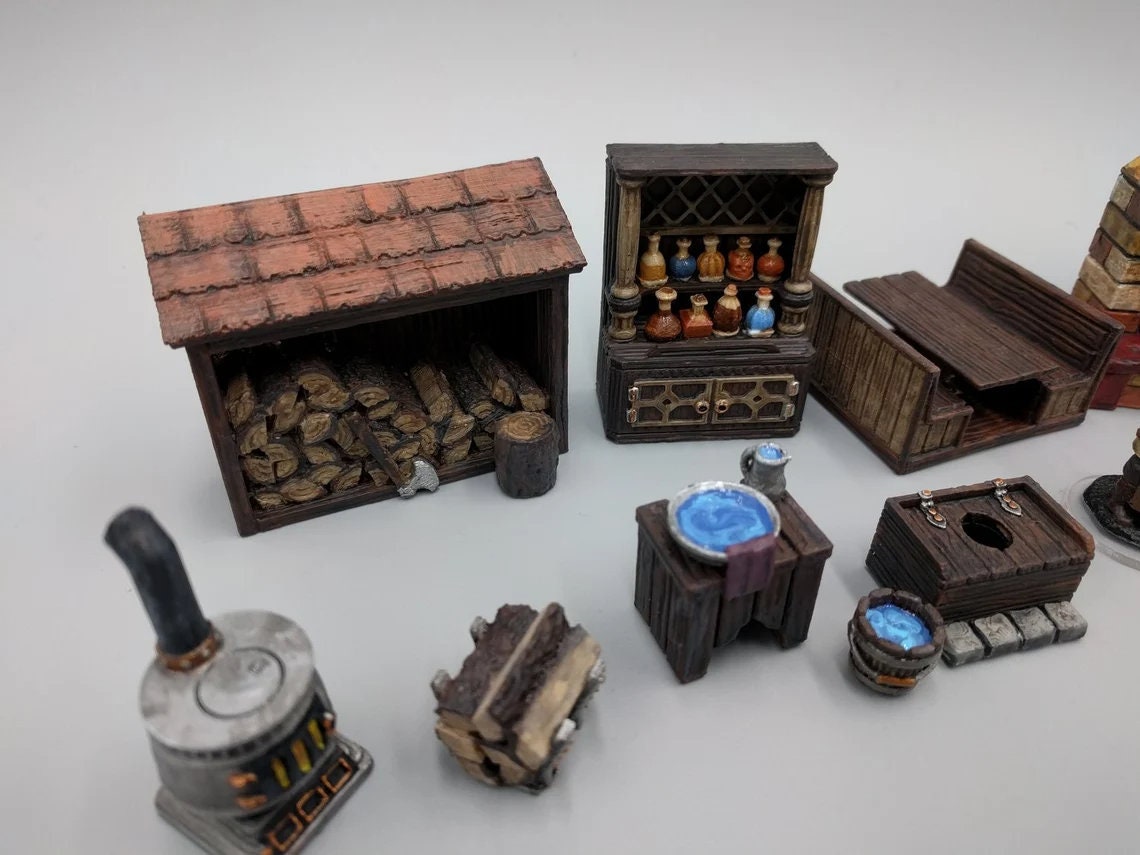 37pcs DnD Inn and Tavern Bar Miniature Terrainm Dungeons and Dragons, D&D, Pathfinder, Scatter Terrain, Wargaming, Tabletop, 28mm, 32mm