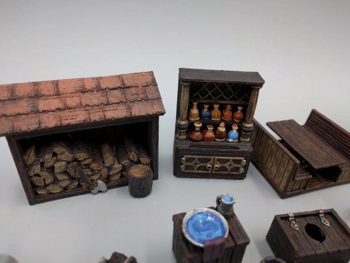 37pcs DnD Inn and Tavern Bar Miniature Terrainm Dungeons and Dragons, D&D, Pathfinder, Scatter Terrain, Wargaming, Tabletop, 28mm, 32mm