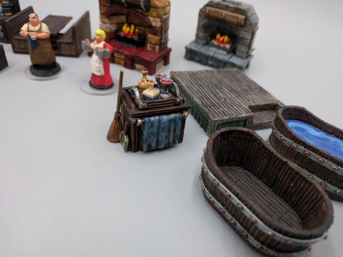37pcs DnD Inn and Tavern Bar Miniature Terrainm Dungeons and Dragons, D&D, Pathfinder, Scatter Terrain, Wargaming, Tabletop, 28mm, 32mm