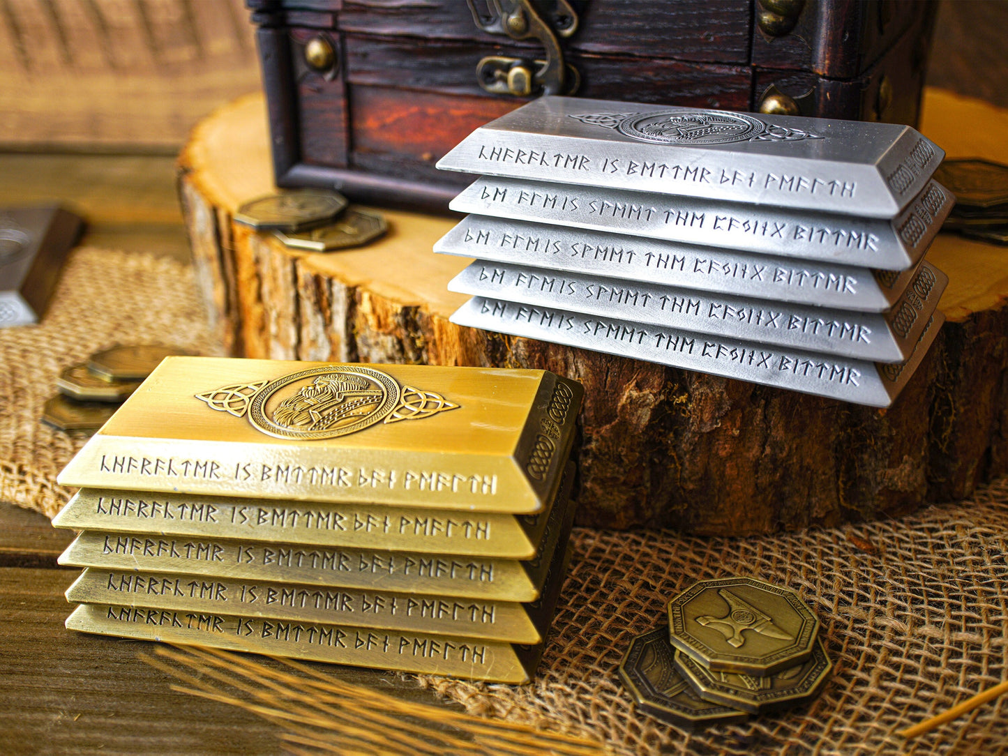 Dwarven Gold and Silver Bars, Currency Bundle, Bar Sets, Coin Sets, Dungeons and Dragons, TTRPG Props, Life size props, Larping, Roleplaying