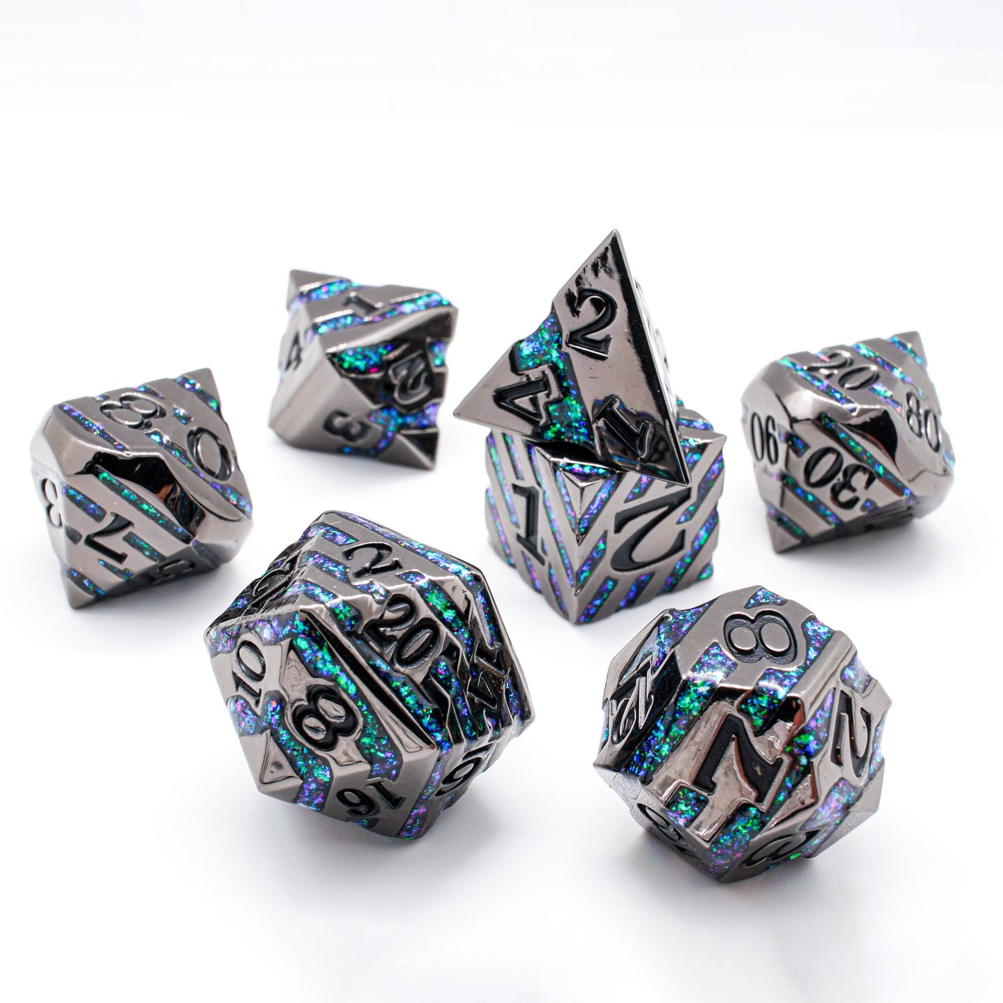 Mana Adamantine Veined Metal Dice Set, DnD Dice Set, Dungeons and Dragons, Role Playing Games, MTG Dice, Gifts, Wedding Favors, GM Gift