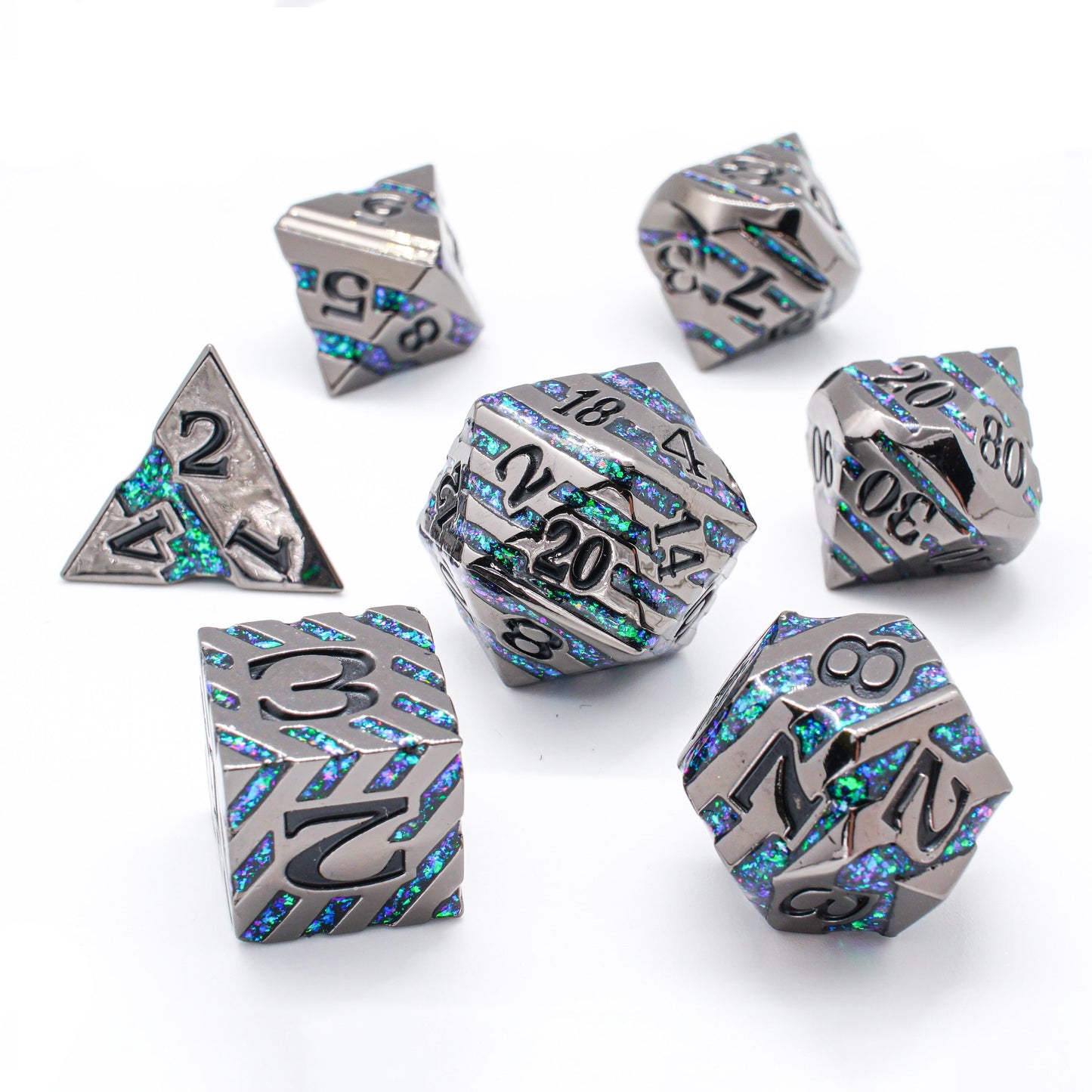 Mana Adamantine Veined Metal Dice Set, DnD Dice Set, Dungeons and Dragons, Role Playing Games, MTG Dice, Gifts, Wedding Favors, GM Gift