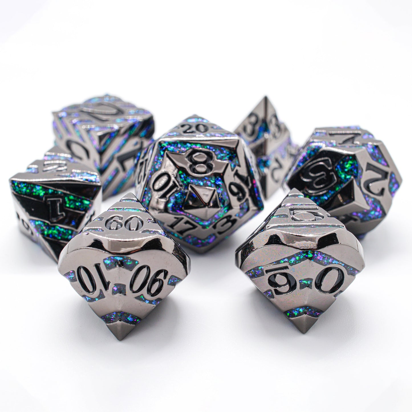 Mana Adamantine Veined Metal Dice Set, DnD Dice Set, Dungeons and Dragons, Role Playing Games, MTG Dice, Gifts, Wedding Favors, GM Gift
