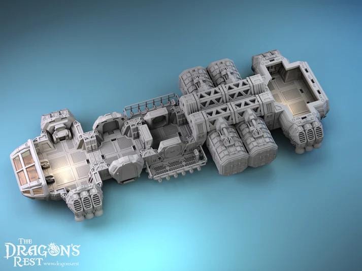 Caterpillar Cargo Dropship, Modular & Customizable Sci-Fi Spaceship 28mm 32mm Tabletop Wargaming | Roleplaying Game | Starfinder | SW Legion