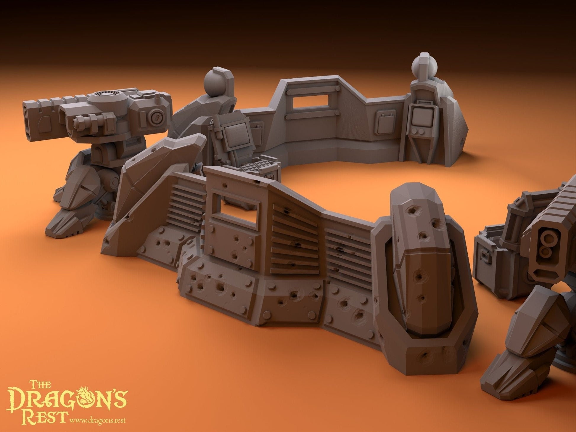 8pcs Armored Defense Sci-Fi Terrain Set 28mm | 32mm | Dungeons and Dragons | DnD | Starfinder | Battletech | SW Legion | Wargaming