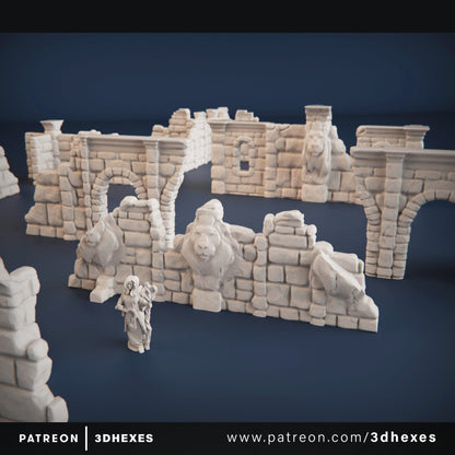 13pcs Lion Ruins Wall Set D&D terrain 28mm | 32mm | Dungeons and Dragons | DnD | Pathfinder | Starfinder | Tabletop RPG | Wargaming |